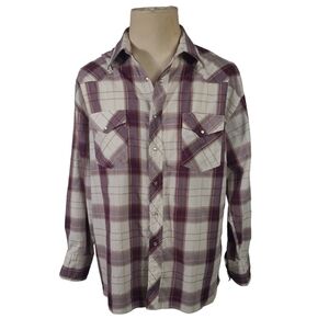 Wrangler Red & Cream Plaid Western Snap Button Up Long Sleeve Shirt